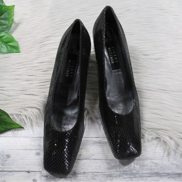 STUART WEITZMAN Vintage Black Snakeskin Embossed Pumps Women’s Size 8.5 - Picture 5 of 12